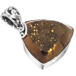 925 Silver Bronze Brown Titanium Trillion Druzy Sterling Pendant, 1 1/4""