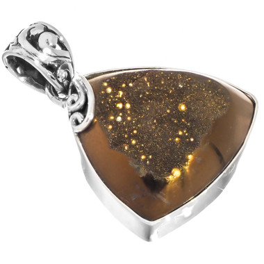 925 Silver Bronze Brown Titanium Trillion Druzy Sterling Pendant, 1 1/4""