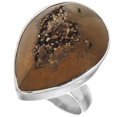 925 Silver Brown Purple Weeping Willow Titanium Druzy Sterling Us 9 Adj Ring, 1"