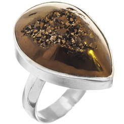 925 Silver Brown Purple Weeping Willow Titanium Druzy Sterling Us 9 Adj Ring, 1"