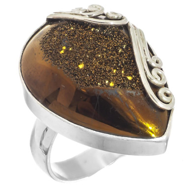 925 Silver Brown Purple Weeping Willow Titanium Druzy Sterling Us 8 Adj Ring, 1"