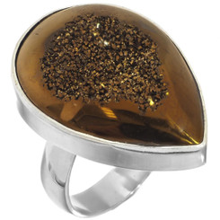 925 Silver Brown Purple Weeping Willow Titanium Druzy Sterling Us 6 Adj Ring, 1"