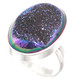 925 Silver Oval Peacock Purple Green Titanium Druzy Sterling Adj Sz 8 Ring, 1"