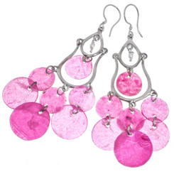 925 Silver Windchime Magenta Capiz Shell Sterling Earrings, 2 1/2"