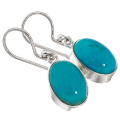 925 Silver Oval Blue Turquoise Sterling Earrings, 5/8"