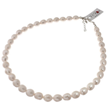 Freshwater Pearl Strand Sterling Choker Necklace Earring Set 925 Silver, 17-18"