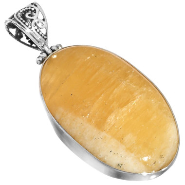 925 Silver Yellow Quartz Handmade Sterling Pendant, 1 5/8"