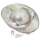 925 Silver Big Oval Opulent Mabe Blister Mother Of Pearl Shell Sz 8 Ring, 1 1/4"