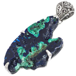 925 Silver Rare Malachite In Blue Azurite Druzy Sterling Pendant, 2 1/2"