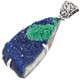 925 Silver Rare Malachite In Blue Azurite Druzy Sterling Pendant, 2 1/4"
