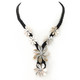 White Genuine Oyster Mother Of Pearl Shell Flower Black Braided Cord Necklace