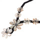 White Genuine Oyster Mother Of Pearl Shell Flower Black Braided Cord Necklace