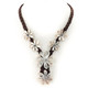 White Genuine Oyster Mother Of Pearl Shell Flower Brown Braided Cord Necklace