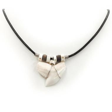 Huge Genuine Tiger Shark Tooth Teeth 18" Black Leather Necklace, 1 1/4"