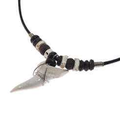 Big Genuine Mako Shark Tooth Teeth Pendant Leather Necklace, 1 1/4"