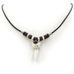 Huge Genuine Mako Shark Tooth Teeth Pendant Leather Necklace, 1 5/8"
