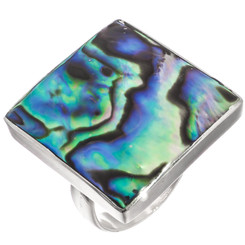 925 Silver Square Paua Abalone Shell Sterling Us 9 Ring, 7/8"