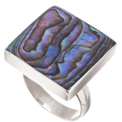 925 Silver Square Paua Abalone Shell Sterling Ring, 3/4"