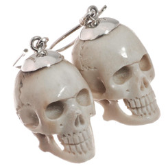 925 Silver Genuine Hand Carving Skull Deer Antler Sterling Earrings, 7/8"