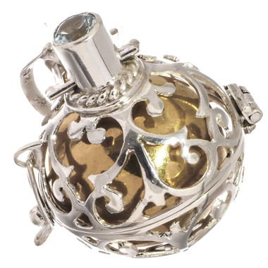 925 Silver Bali Chime Harmony Blue Topaz Locket Fob Pendant, 1 3/4"
