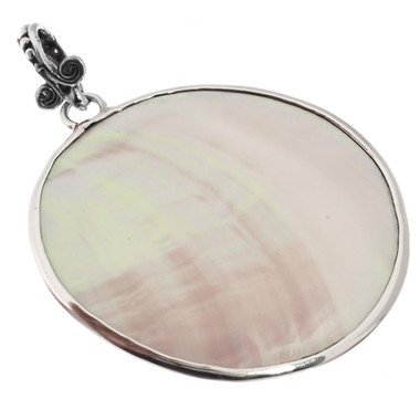 Round Genuine Nautilus Shell Sterling Silver Pendant, 1 5/8"