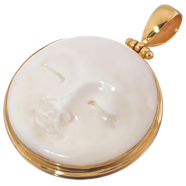 925 Silver Hand Carved Moon Goddess Bone Gold Plated Sterling Pendant, 1 3/4"