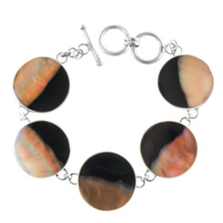 925 Silver Five Round Brownlip Mother Of Pearl Shell Sterling Bracelet