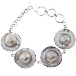 925 Silver 4 Link Mabe Blister Pearl In Mother Of Pearl Shell Bracelet