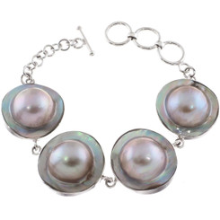 925 Silver 4 Link Mabe Blister Pearl In Mother Of Pearl Shell Bracelet