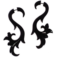 Fake Gauge Bison Horn Handcarved Post Earrings, 2 5/8"