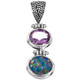 925 Silver Purple Amethyst Genuine Australian Opal Sterling Pendant, 1 7/16"