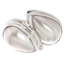 925 Silver Dainty Teardrop White Mabe Pearl Sterling Stud Pear Earrings, 5/8"