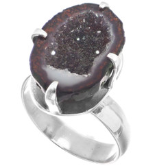 925 Silver Sparkling Mexican Natural Tabasco Geode Druzy Half Sterling Us 7 Ring