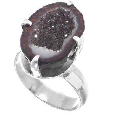 925 Silver Sparkling Mexican Natural Tabasco Geode Druzy Half Sterling Us 7 Ring