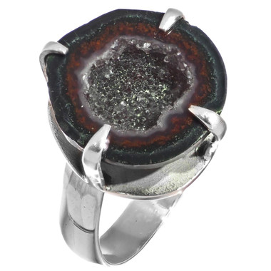 925 Silver Sparkling Mexican Natural Tabasco Geode Druzy Half Sterling Us 8 Ring