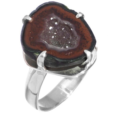 925 Silver Sparkling Mexican Natural Tabasco Geode Druzy Half Sterling Us 9 Ring