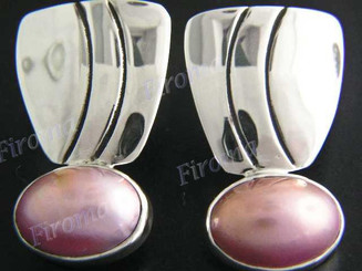 1 1/8" 925 Silver Pink Mabe Pearl Oval Post Earrings