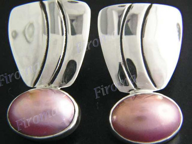 1 1/8" 925 Silver Pink Mabe Pearl Oval Post Earrings