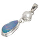 925 Silver Australian Opal White Freshwater Pearl Sterling Pendant, 1 1/4"