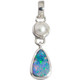 925 Silver Australian Opal White Freshwater Pearl Sterling Pendant, 1 1/4"