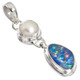 925 Silver Australian Opal White Freshwater Pearl Sterling Pendant, 1 1/4"