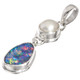 925 Silver Australian Opal White Freshwater Pearl Sterling Pendant, 1 1/4"