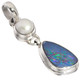 925 Silver Australian Opal White Freshwater Pearl Sterling Pendant, 1 1/4"