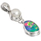 925 Silver Australian Opal White Freshwater Pearl Sterling Pendant, 1 1/4"