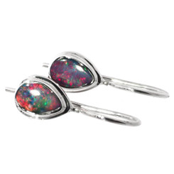 Dainty Teardrop Pear Natural Australian Opal 925 Sterling Silver Fish-hook  Earrings, 3/8"