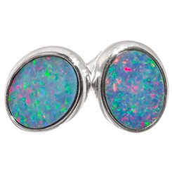 Dark Blue Australian Natural Opal 925 Sterling Silver Stud Earrings, 3/8"