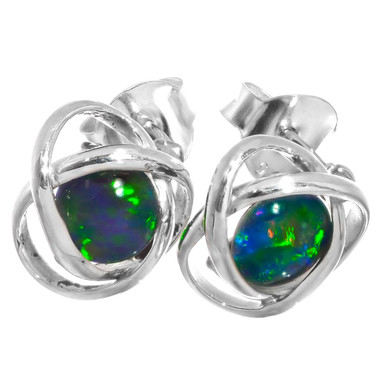 925 Silver Dainty Genuine Australian Opal Triplet Sterling Post Earrings, 7/16"