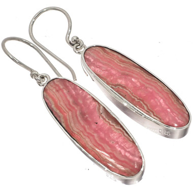 925 Silver Pink Rhodochrosite Slice Sterling Earrings, 1 1/8"