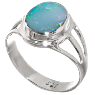 925 Silver Blue Natural Australian Opal Sterling Sz 7 Ring