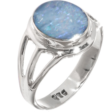 925 Silver Blue Natural Australian Opal Sterling Sz 7 Ring